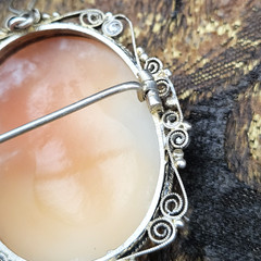 VTG 45mm Shell Cameo Mater Dolorosa Brooch Pendant Tested Silver Filigree