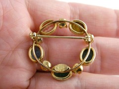 Vintage 1/20th 12k Gold Fill Faux Pearl and Semi Precious Gem Scarabs Circle Pin