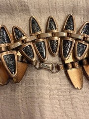 Vintage Signed Matisse Copper Enamel Bracelet MCM Abstract Modernism Leaf Panel