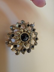 Vintage Black Jet & Clear Rhinestone Brooch Faceted Crystal Statement Pin…