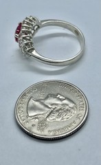 Vintage Heart Shaped Pinkish Red & Clear Cubic Zirconia Sterling Ring Size 9 1/4