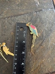 Cloisonné Enamel Parrot Brooch Pin And Earrings Set Gold tone Tropical