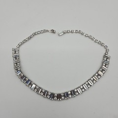 Vintage Weiss Rhinestone Emerald Cut Line Necklace Clear Silver Toned Choker