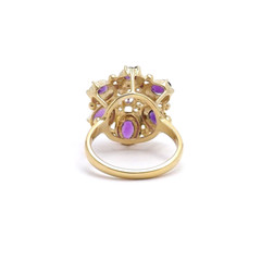 Solid Gold Natural Amethyst Diamond Halo Open Filigree Ring Retro Deco 13 to 14k
