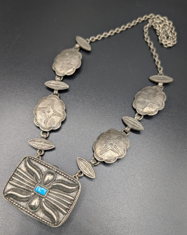 Vintage Estee Lauder Southwestern Style Solid Perfume/Locket Statement Necklace