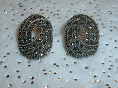 Vintage Sterling Silver Oval Maracite Post Earrings 7/8 inch
