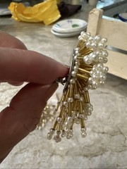 FAB Vintage 1980s Dynasty Hand Bead Clip Earrings Nos 3.5 Inches