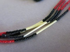 Necklace Red Gray Black 2mm Beads with Porcupine Quills 26 inch [1919]