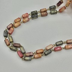 Vintage 48” Acrylic Rectangular Beads Necklace – Gold Tone Chain – Autumn Hues