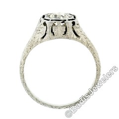 Antique Deco Belais 18k Gold European Diamond Engraved Filigree Engagement Ring