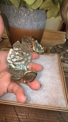 Vtg Mixed Metals Agate Stone Hammered Brutalist Style Cuff Bracelet