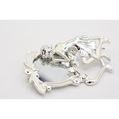 AJC Vintage Vanity Mirror Pin Brooch Woman Makeup Brushed NOS Signed 1980s BinA3