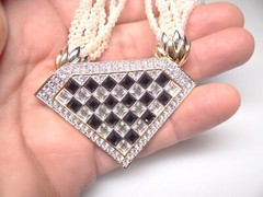 Glamorous 80s Checkerboard Rhinestones Statement Necklace Earrings Set