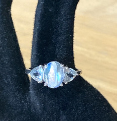 Vintage Sterling Silver Ring Moonstone Aquamarine/Blue Topaz? 925 7.5 AS IS