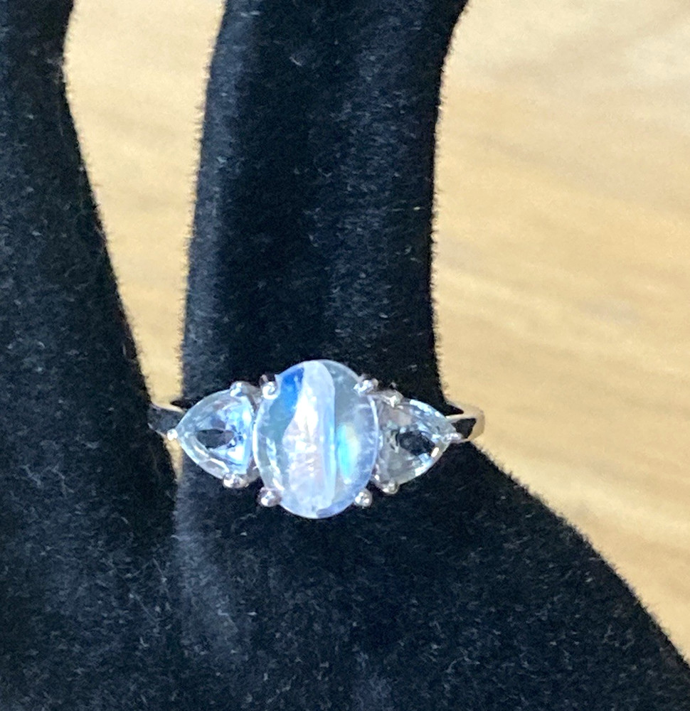 Vintage Sterling Silver Ring Moonstone Aquamarine/Blue Topaz? 925 7.5 AS IS