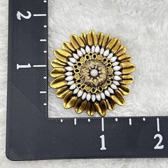 Vintage Sunflower Brooch Brooch Milk Glass Gold Tone Intricate 1.5″