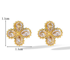 Gold-Tone Flower Zirconia Jewelry Set Waterproof Stainless Steel Vintage