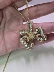 Vintage Bow Rhinestone Gold-tone Brooch Pin/pendant