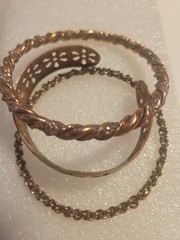 VINTAGE 3 Copper Bangle Bracelet 7 1/2″ To 8″ 3/4″ 1/4″ 1/5″ Wide Twist Floral