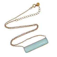 Vintage Sterling Silver 925 Ocean Blue Chalcedony Bar Necklace 16″-18″