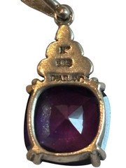 Sterling Silver Dark Purple Faux Amethyst Art Deco Style Pendant Marcasite 925