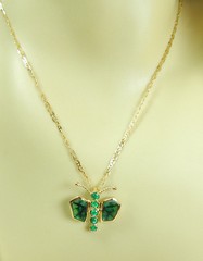 Colombian Trapiche Emerald Butterfly Pendant 18K Y Gold Jewelry Muzo Mines