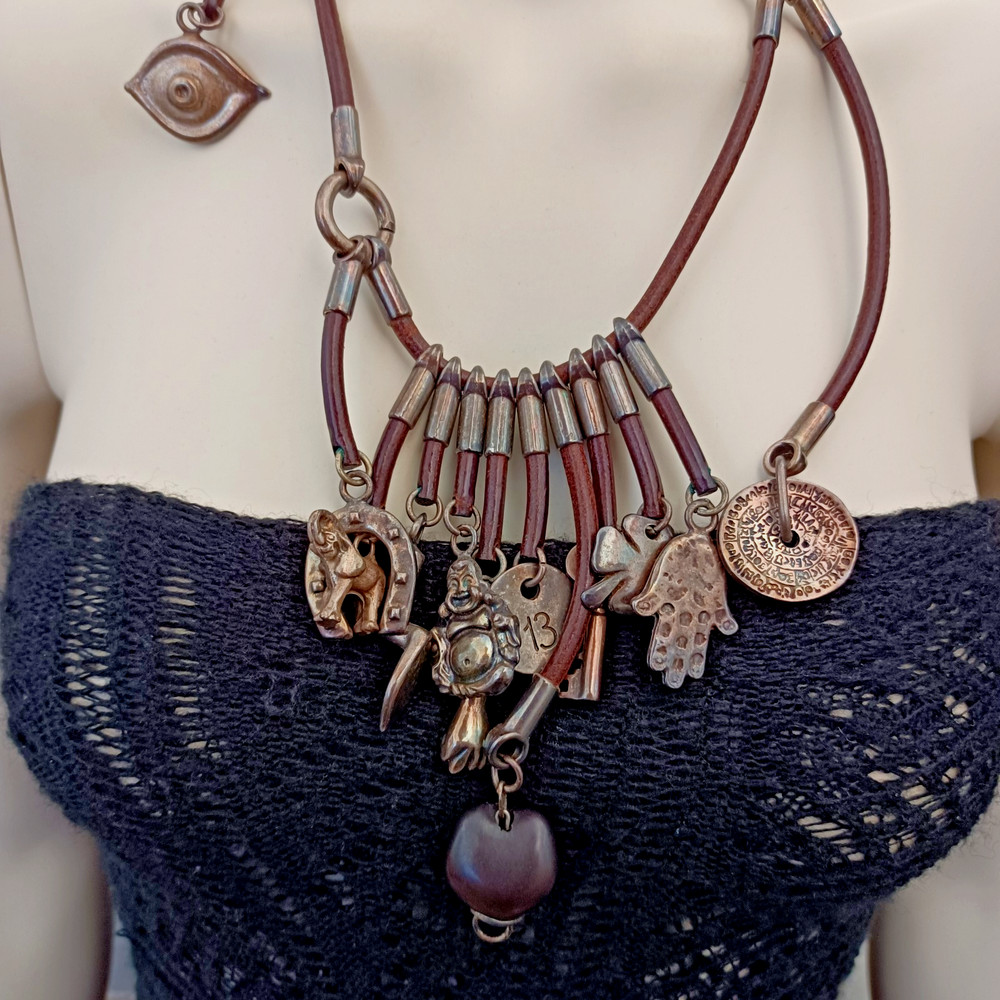 UNOde50 Rare Boho Leather Charm Necklace Statement Talismans Spiritual Unisex