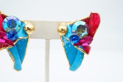 Vintage Clip On Earrings Gold Tone Rhinestone L3