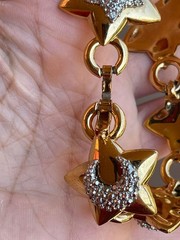 Chunky Gold Star Statement Bracelet Crystal Moon Heart Celestial Link 19cm