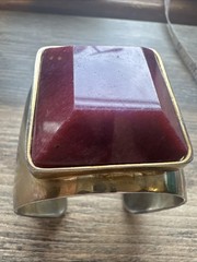 NEW Ann Taylor LOFT Gold Semi Precious Stone Cuff Bracelet Burgundy Wine Square