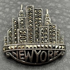 VTG Judith Jack Sterling Silver Marcasite New York Twin Towers Skyline Brooch