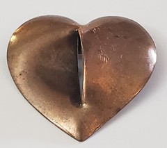 Vintage Copper Modernist Minimalist Heart 2 Inch Brooch Pin 9.6 grams
