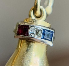 Antique Vintage 14K Gold Platinum Palladium Hand Pendant w Diamond Sapphire Ruby