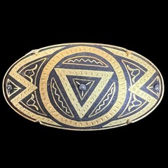 Vintage Toledo Damascene Brooch 24k Gold Inlay Spain Black Geometric Pin