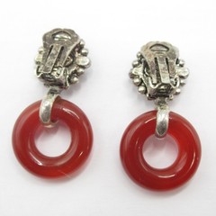 Graziano Clip On Earrings Carnelian Turquoise Tiger’s Eye Vintage Hoops Dangle