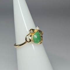 Vintage 14K Yellow Gold Jade & Diamond Ring Signed FJG35 14K Sz 6 2.37g