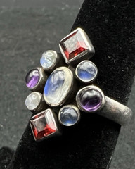 Nicky Butler Sterling Silver Garnet Moonstone Amethyst Cluster Ring Size 5.75