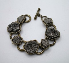 Vintage RJ Graziano grey metallic faux druzy quartz link statement bracelet