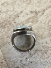 925 Silver Signet vintage Ring Size 5.5 Round Bezel Blue/White/Black Inlay