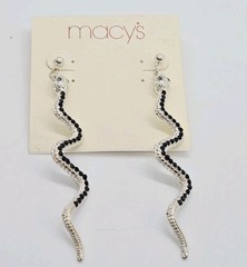 Macy’s Earrings Snake Dangle 80’s style Vintage Silver tone Black 3.5 in