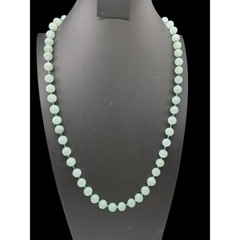 Vintage Les Bernard Signed Jade Bead Necklace Hand Knotted Barrel Clasp 34″