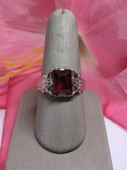 UNCAS Vintage Sterling Silver Ring w/Red Ruby Colored Stone Size 9.75