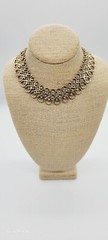 Crown Trifari Gold Tone Ribbon Crystal Wide Necklace RARE 15.5 in Vintage