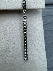 Vintage 925 Sterling Silver Thailand Marcasite Bar 45mm Dangle Drop Earrings.