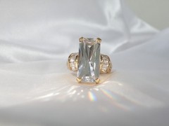 Vintage Sterling Silver 925 Gold on Huge Baguette CZ Statement Ring Size 9
