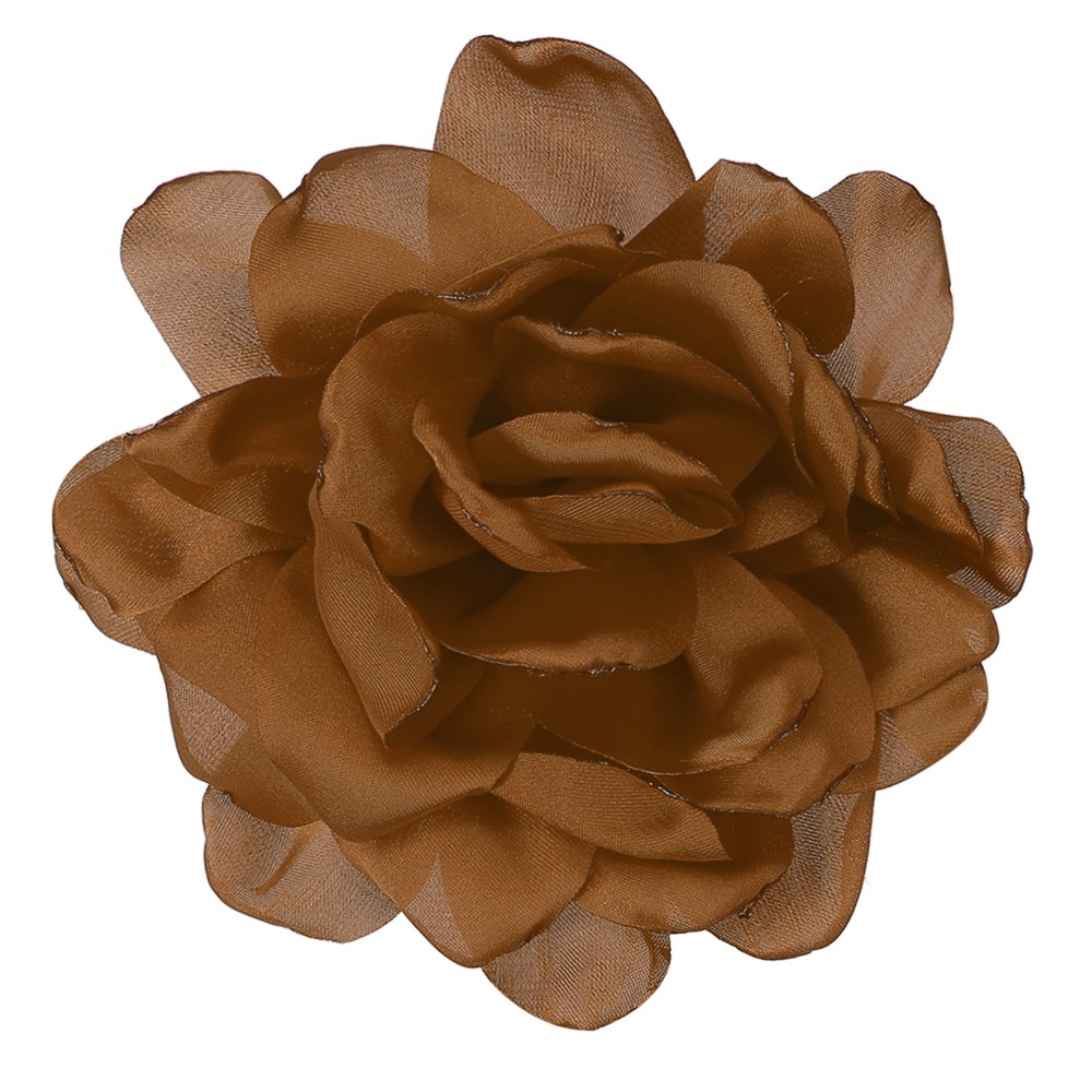 4.7″ Silk Satin Flower Brooch Pin Large Peony Floral Lapel Pin Brown