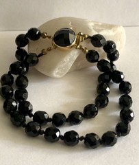 Vtg Made In Austria Black Beaded Bracelet, Stamp, Gold Tone Clasp