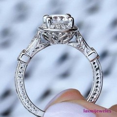 1.50Ct Round Cut Lab Created Diamond Vintage Ring Milgrain Halo Art Deco Style