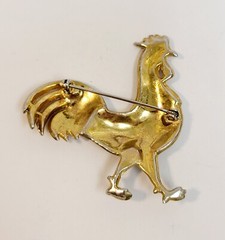 Vintage Clear Red Rhinestone Rooster Chicken Brooch