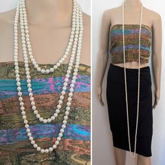 Vintage 94″ Knotted Glass Faux Pearl Rope Necklace Long Wrap Layered 1980s